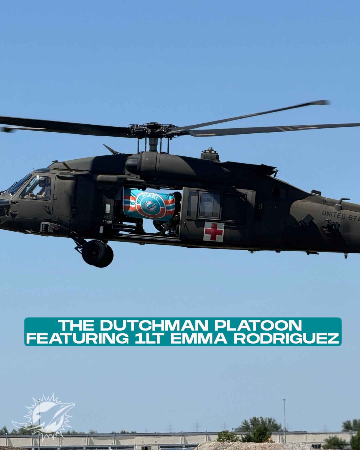 A salute from the Dutchman Platoon. 🐬🚁

1LT Emma Rodriguez and her platoon took the Dolphins flag for a flight to show support to her husband, ILB Jacob Rodriguez, and the Fins as we kick off Training Camp. 

Shoutout to Emma and all service members for everything you do! 🫡