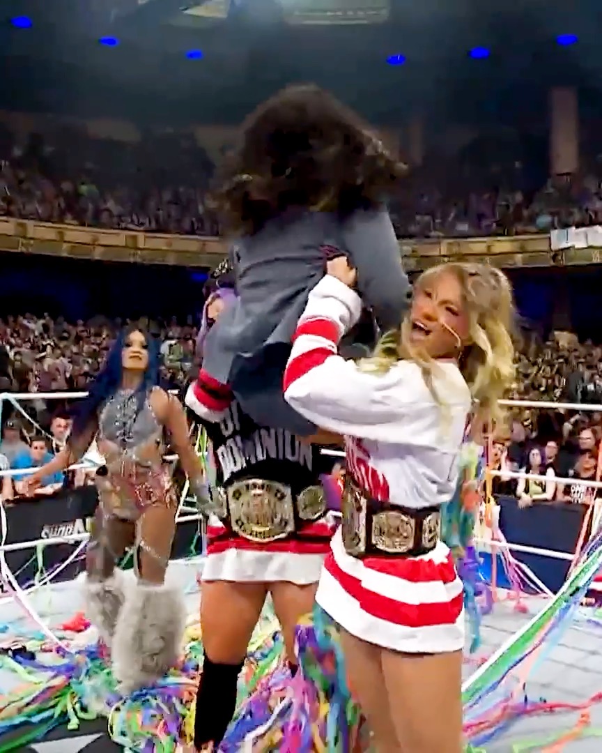 Divine Dominion and @MercedesMone put a brutal beating on AEW Women’s World Champion @WillowWrestles, but here come the Brawling Birds! 👏 @Lena_Kross @TheMeganBayne @HailWindsor @JamieHayter

#AEWDynamite is LIVE on TBS & streaming on HBO Max!
