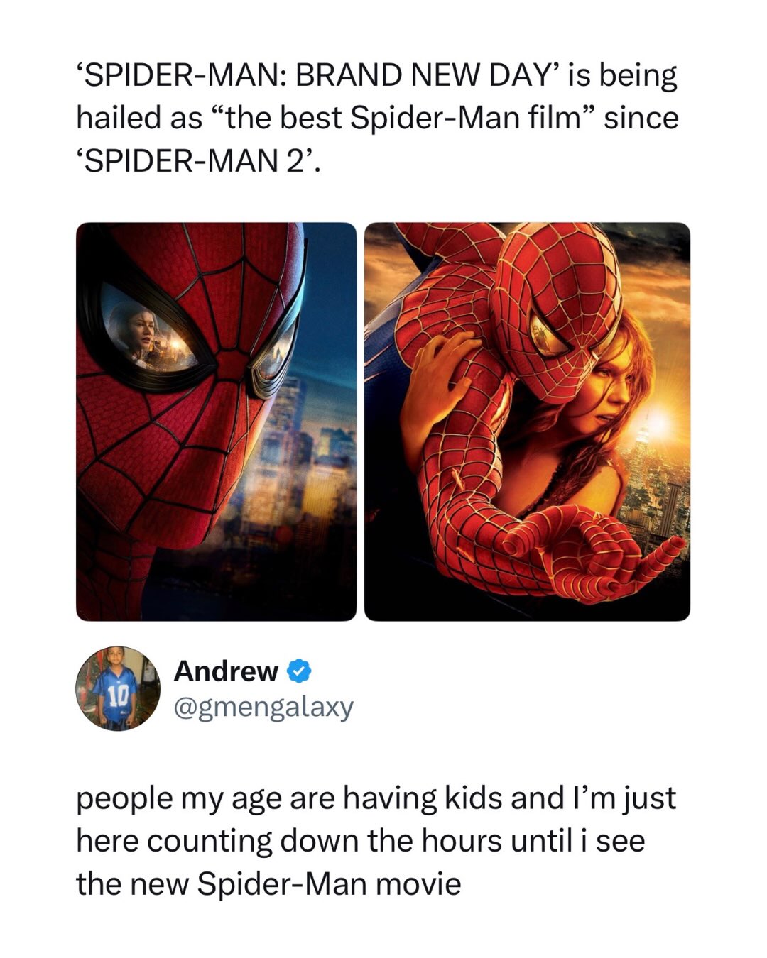 People are buying houses and I'm over here emotionally invested in a guy who shoots webs 😭

Early reactions to Spider-Man: Brand New Day have fans and critics buzzing, with many calling it the strongest live action Spider Man movie since Sam Raimi's Spider-Man 2.

Reviewers have praised Tom Holland's performance, the more grounded story, and the emotional weight of Peter Parker's journey, making the countdown to release feel even longer for fans who have been waiting years for another solo Spider Man film.
At some point you realize adulthood isn't measured by marriage, kids, or a mortgage. It's measured by how many days are left until a movie you've been thinking about for months finally hits theaters. Everyone has that one franchise capable of turning fully grown adults back into twelve year olds, and for a lot of people, Spider Man is exactly that. Priorities are priorities, and honestly, Peter Parker would probably understand.