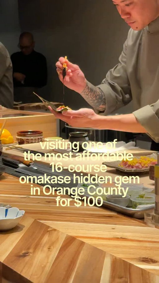 some days you just want to treat yourself without breaking the bank. this 16 course omakase in orange county is a hidden gem tucked behind a bar in costa mesa. 12 courses for $75, or 16 courses for $100. 

#omakase #orangecounty #sushi