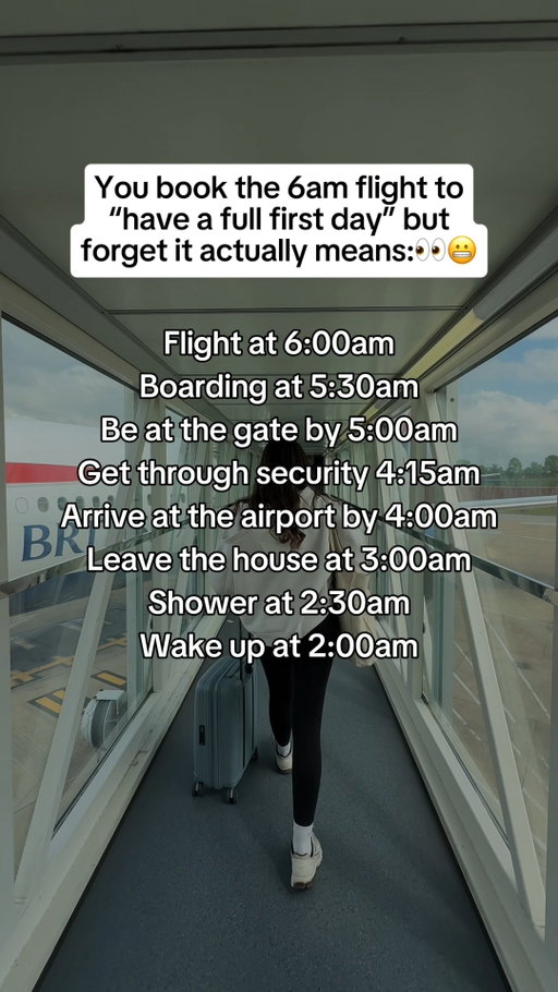 When you book the 6am flight thinking you’re being smart and maximising your holiday… ✈️☀️

Then you remember that means a 2am wake-up call and trying to function on zero sleep 🥲

Tag someone who always books the early flight 😂