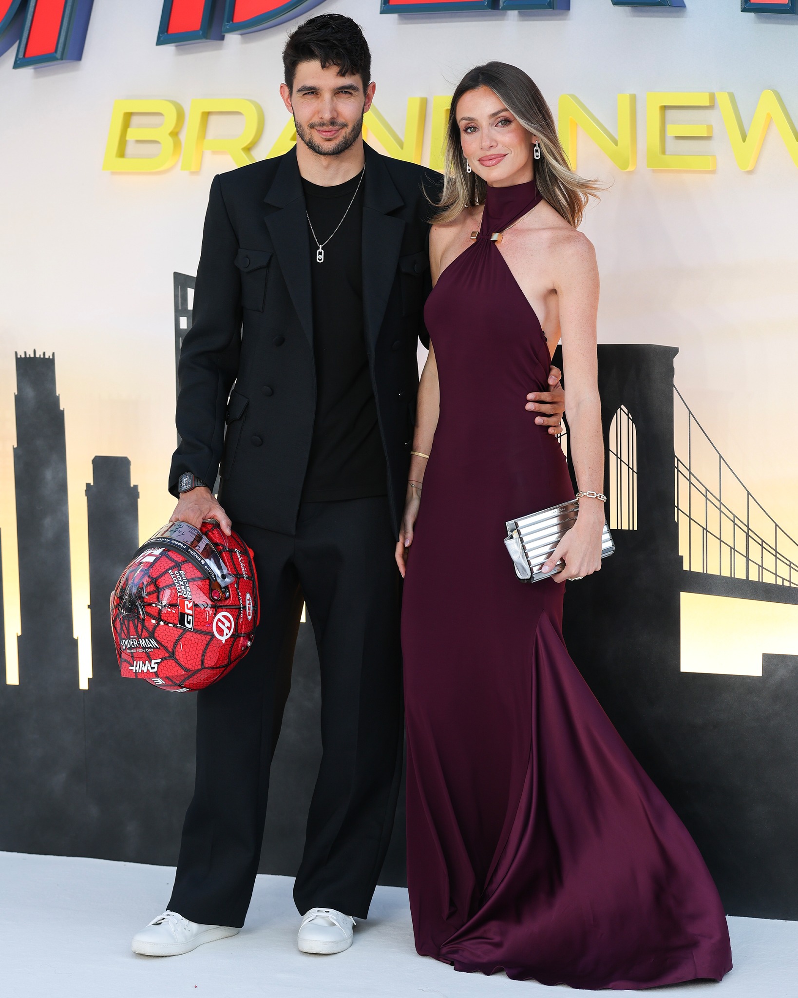 Hitting the red carpet! 🤩 @EstebanOcon 

Esteban attended the Spider-Man premiere in London along with his partner Flavy and his special edition helmet from Belgium and Hungary! 🕷️

#F1 #Formula1