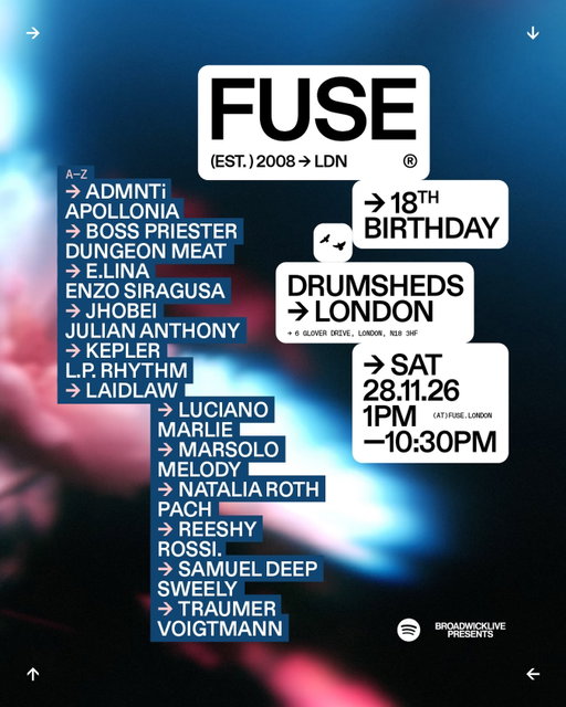 𝗙𝗨𝗟𝗟 𝗟𝗜𝗡𝗘𝗨𝗣 + 𝗖𝗢𝗠𝗣𝗘𝗧𝗜𝗧𝗜𝗢𝗡 🕊️

We’re excited to welcome over 20 artists for our biggest birthday celebration to date, as we take over Drumsheds for the very first time.

🎟️ Pre-sale: Wednesday 5th August at 10AM (BST) 🔗 Sign up for exclusive pre-sale access via the link in bio

𝗖𝗢𝗠𝗣𝗘𝗧𝗜𝗧𝗜𝗢𝗡 • 4x VIP Stage Access tickets to FUSE 18th birthday + access to the Spotify lounge & £200 worth of drink tokens • 4x VIP tickets to FUSE Malta 2026 • 4x VIP tickets to a FUSE Ibiza show of your choice
• 4x tickets to FUSE ADE 2026 • A selection from the FUSE vinyl discography

𝗧𝗢 𝗘𝗡𝗧𝗘𝗥 • Like this post and tag 3 friends you’d bring (1 comment = 1 entry, unlimited entries) • Sign up via the link in bio • Bonus entry: Share this post to your story