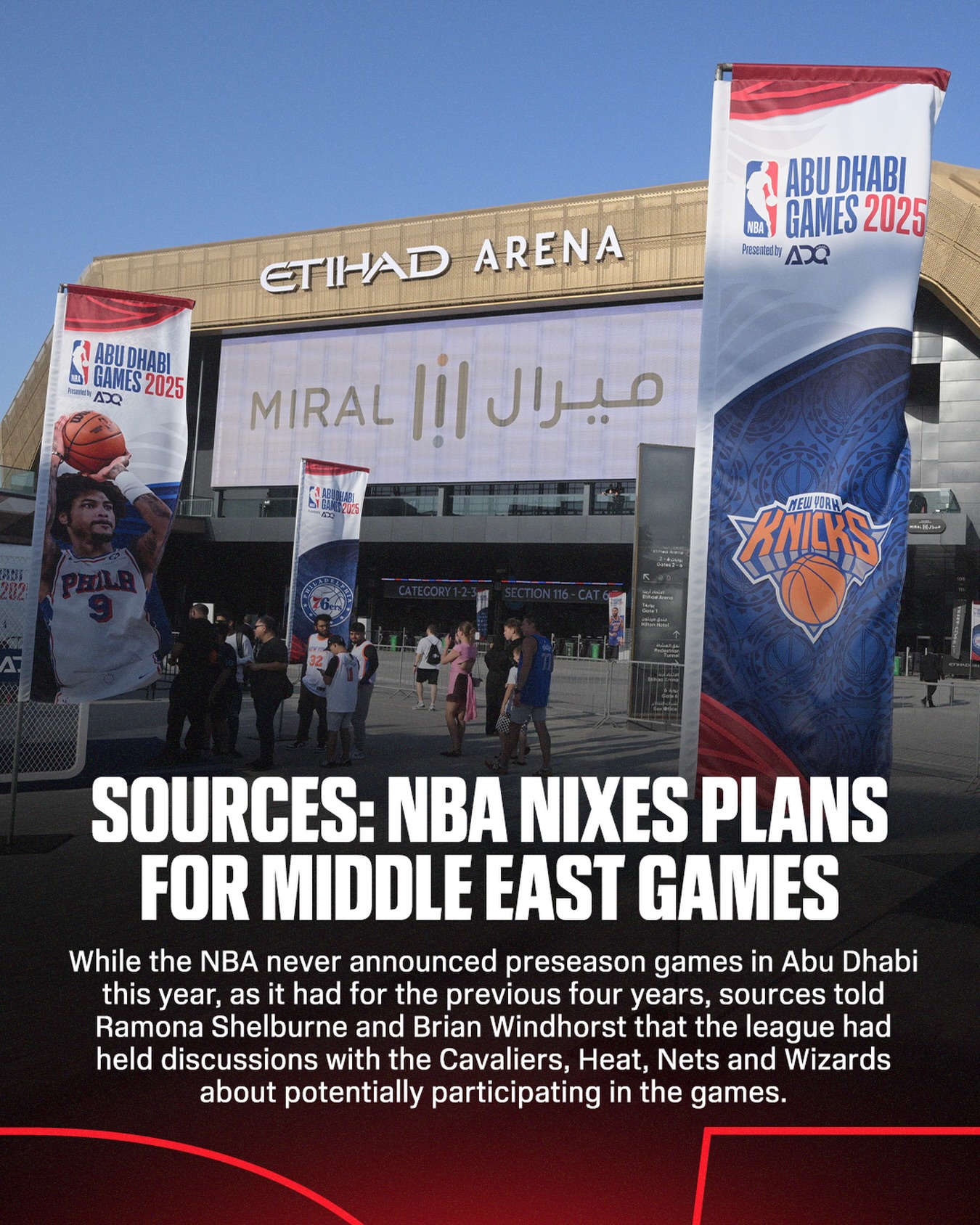 The NBA will not play any preseason games in the Middle East for the first time in five years, sources told @ramonashelburne and @windhorstespn.

The decision comes amid the war between the United States and Iran and the ongoing conflict in the region.