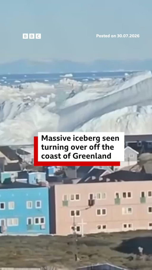 This enormous iceberg was seen turning over off the coast of Greenland, near Ilulissat.

Video captured by an eyewitness showed the moment the it turned over, creating waves close to the coastal city.

Tap the link in @BBCNews's bio to see how warming seas are accelerating the melting of ice sheets.

#Iceberg #BBCNews