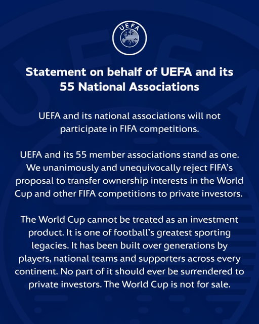 Statement on behalf of UEFA and its 55 National Associations