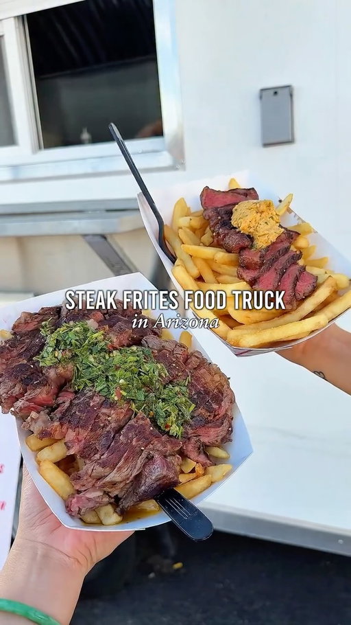 Steak Frites on Wheels is my dream come true! 🥩🍟

You know when you’re craving a good steak frites but don’t feel like dressing up to go sit down at a restaurant? Well, now you can get it casually and affordably.

Zappala’s is a food truck serving steak frites and burgers. For the steak frites, you 
- pick your cut  picanha or ribeye (the ribeye is HUGE and only $34)
- pick your side (fries or onion rings) 
- and pick your sauce (chimichurri or cowboy butter)

They rotate between 3 spots:
👉🏻Tuesday - Chupacabra Taproom
👉🏻 Wednesday - Wren House Brewing
👉🏻. Friday - Greenwood Brewing
📍 @zappalas.az