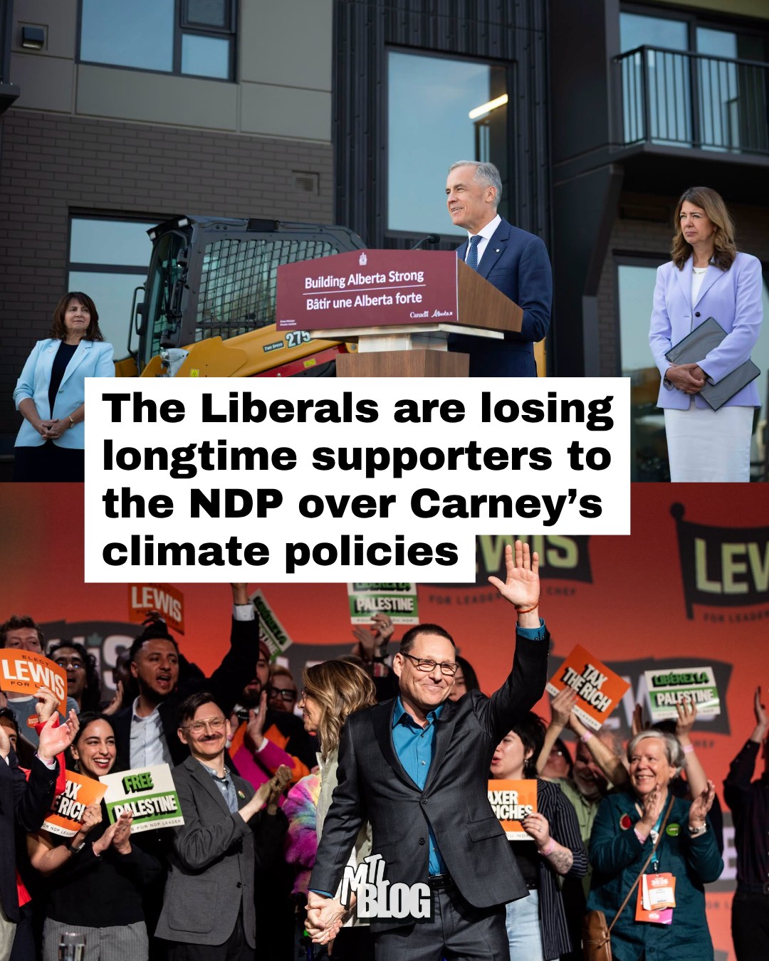 Would you vote for Mark Carney if an election were held tomorrow?

One in six Canadians who voted Liberal in the 2025 election now say they'd support the NDP instead, according to a new poll — and half of those switchers say climate change is their biggest concern.

Meanwhile, NDP Leader Avi Lewis says he's hearing from more and more Liberal supporters who are unhappy with Prime Minister Mark Carney's approach to issues like AI and military spending and "doubling down on fossil fuels in the midst of a climate emergency."

"We're starting to see some buyer's remorse for the Carney agenda — not just among New Democrats who voted Liberal last time, but among long-term Liberals who are in a state of real surprise at how far the Prime Minister has gone," Lewis says.

Find the full interview with the NDP leader and more poll results at the link in the @mtlblog bio.

📸: Mark Carney | Facebook, Avi Lewis | Facebook