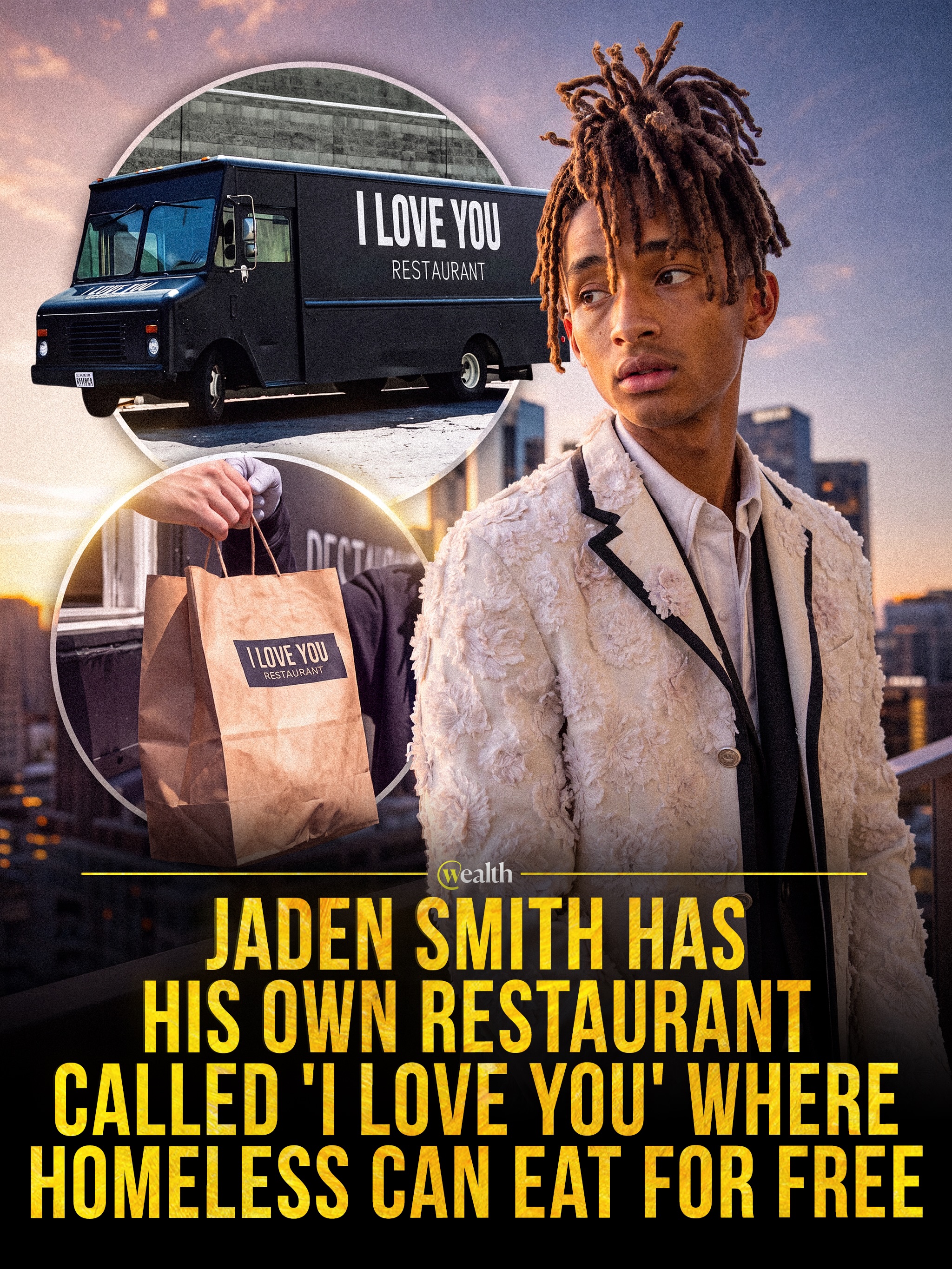 Jaden Smith’s food truck gave homeless communities free vegan meals. 🍲

In 2019, Smith launched I Love You Restaurant as a one-day pop-up on Skid Row in Los Angeles. The truck handed out hundreds of meals during its first event.

By November 2019, the nonprofit initiative reported serving 1,500 meals across three stops in Los Angeles and New York.

#JadenSmith #ILoveYouRestaurant #FoodInsecurity #SkidRow #LosAngeles