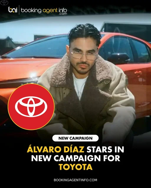Latin GRAMMY-nominated artist Álvaro Díaz (@alvaritodiaz) stars in a new campaign for Toyota (@toyota).

The spot opens with Díaz recalling his mother’s first car, a Toyota, as he rides through the streets. Reflecting on his album OMAKASE, he shares how he set out to fuse Puerto Rican and Japanese cultures, spotlighting his collaboration with artists Bikismo and Shingo Yamazaki to build an immersive visual experience bridging both heritages.

The campaign expands Díaz’s creative footprint, following his collaboration with Espolòn Tequila for "The Calavera Collection: Los Mavericks Edition," where he partnered with sneaker designer Dexter the Creator to drop custom apparel and footwear honoring Latin heritage.

Toyota continues to partner with influential pop culture icons, adding Díaz to a star-studded roster of past campaign talent that includes Janelle Monáe, James Franco, and Becky G.

The partnership comes during a milestone stretch for the urban-alt innovator. Following the global release of OMAKASE, which debuted at No. 1 on Spotify's Global Top Albums chart, Díaz continues to command international stages as he prepares to kick off his 33-Date OMAKASE World Tour.

Create a free account at BookingAgentInfo.com to be the first to know about new music brand partnerships.

Follow @bookingagentinfo_ for more.