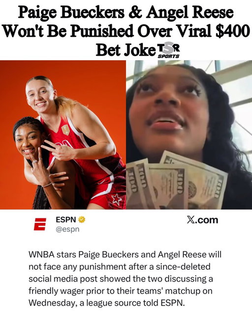 TSR Staff Lawrencia! @lawrencia.cg
_____________________________________
#TSRSports: WNBA stars #PaigeBueckers and #AngelReese will not be disciplined after a now-deleted social media post showed the two joking about a friendly $400 wager before the Dallas Wings and Atlanta Dream faced off Wednesday, according to ESPN.
_____________________________________
“While the social media post was intended to be lighthearted, WNBA players are well aware of the league’s policies prohibiting betting on WNBA games and receive training every year reinforcing those policies,” the league said in a statement. 
_____________________________________
The deleted video referenced a conversation from All-Star Weekend in which Reese held up $400 and joked that the winner of Wednesday’s game would keep the money. Before tipoff, Bueckers laughed off the bet before saying, “Bet, I’m standing on it.”
After Atlanta’s 82-81 win, Reese joked that she’d be requesting her Apple Pay and later appeared to reference the wager in a social media post.
_____________________________________
The WNBA’s collective bargaining agreement prohibits players from betting on league games, with violations potentially resulting in fines, suspensions or dismissal. However, no punishment will be issued in this case. (📸: @gettyimages) ✍🏾: #TSRStaffLG