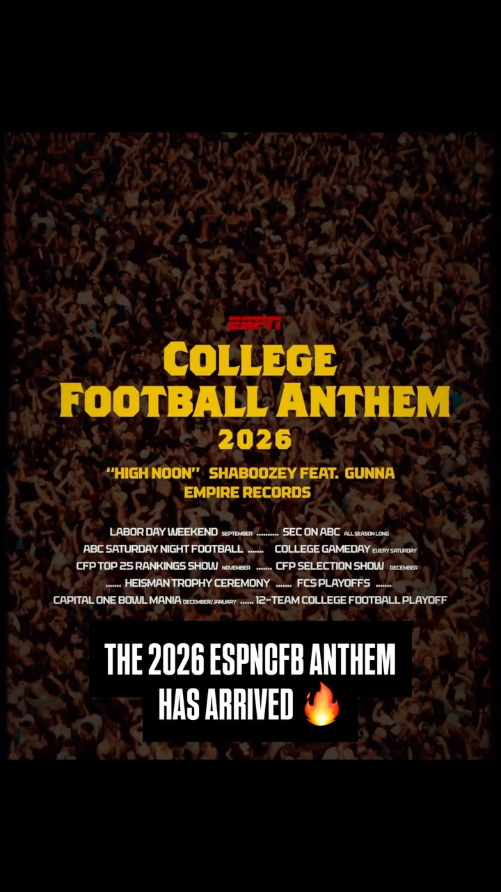 The return of college football brings new excitement, new hope and of course, a new song 😮‍💨

“High Noon” by @shaboozey featuring @gunna is this year’s anthem for College Football on ESPN 🔥 #espnsocial