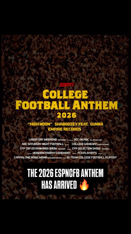 The return of college football brings new excitement, new hope and of course, a new song 😮‍💨

“High Noon” by @shaboozey featuring @gunna is this year’s anthem for College Football on ESPN 🔥 #espnsocial