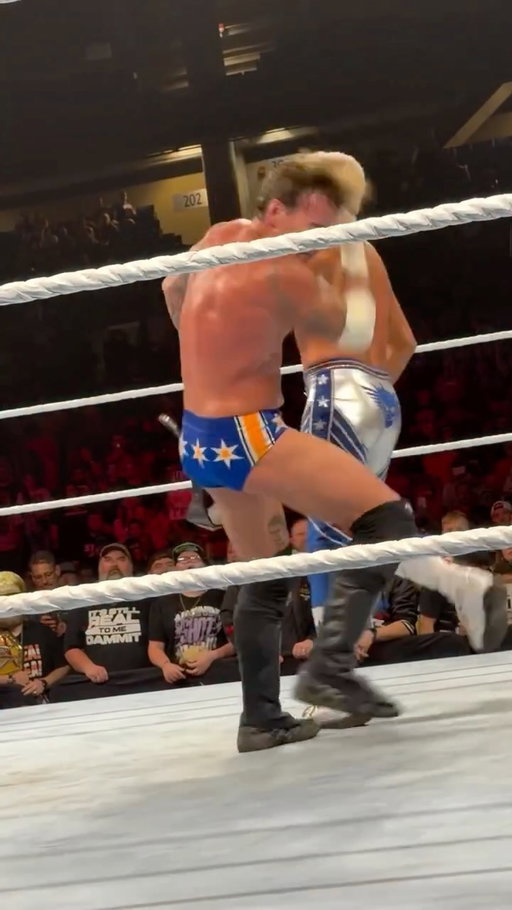Cody Rhodes elbows CM Punk…by accident? 👀 

@brocklesnarguy 🎥 

#CMPunk #CodyRhodes #Summerslam #WWE #WWESpringfield