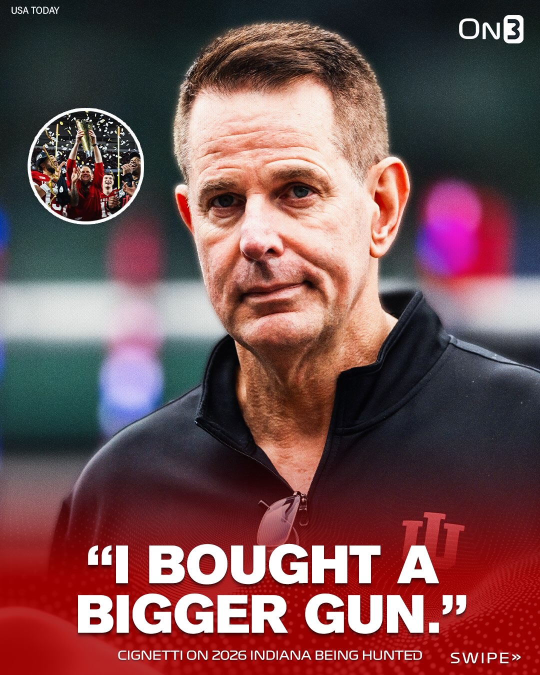 Curt Cignetti on handling Indiana being the hunted entering the 2026 season:

“I bought a bigger gun.” 

(via @pardonmytake) 

Follow @On3 for the BEST of College Sports