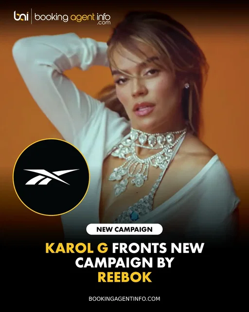 Karol G (@karolg) fronts a vibrant new ad spot for the "Born Classic. Worn Together" campaign by Reebok (@reebok).

Capturing the lively spirit of her Tropicoqueta era, the ad spot unfolds in warm sunset tones as Karol G and a crew of dancers move to iconic beats in timeless Reebok Classics, creating a high-energy celebration of Latin culture, community, and personal style.

The endorsement expands Karol G's impressive commercial footprint, following her custom product collaboration with Stanley 1913, a high-fashion capsule with Diesel, and an exclusive partnership with ultra-premium Casa Dragones Tequila.

Reebok continues its tradition of aligning with genre-defining music powerhouses, adding Karol G to a star-studded legacy of past campaign collaborators that includes Ariana Grande, Cardi B, and Future.

The major rollout caps off an extraordinary 2026 stretch for the Colombian icon. Becoming the first Latina artist to headline Coachella and receive the International Artist Excellence Award at the 2026 AMAs, Karol G continues to shatter records on her stadium-filling "Viajando Por El Mundo Tropitour".

Create a free account at BookingAgentInfo.com to be the first to know about new music brand partnerships.

Follow @bookingagentinfo_ for more.