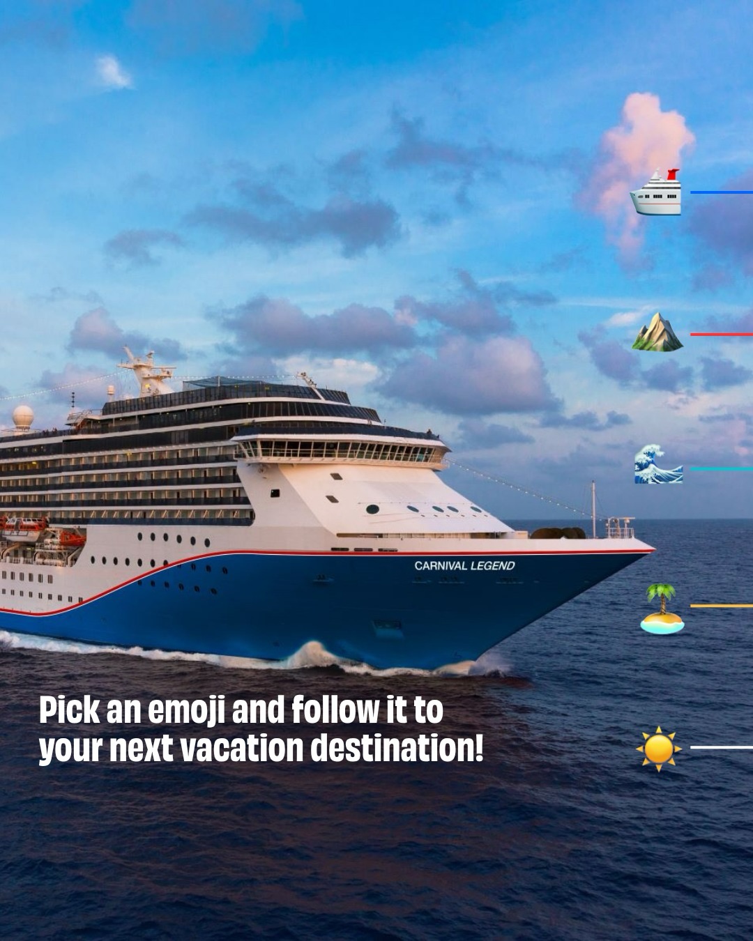 Pick an emoji and follow it to your next vacation destination👇🌺 We’re honored that our 14-Day Hawaii cruise from Los Angeles on Carnival Legend was voted #3 by @10best 🛳️ #CarnivalIsCalling