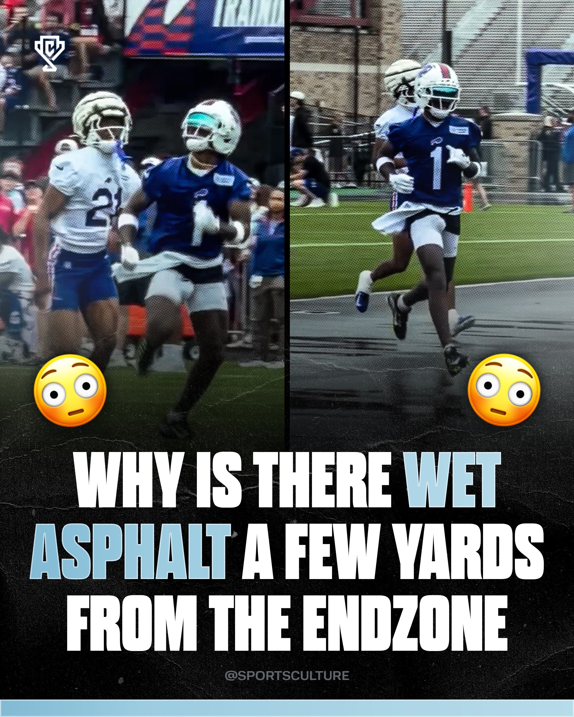 Ain’t no way man 😭

The Buffalo Bills’ training camp setup has sparked conversation after fans noticed a stretch of asphalt sitting just a few yards beyond one of the end zones. Football is already a sport where players carry full speed and momentum on nearly every rep, so seeing a hard surface that close naturally raises concerns. Even if it rarely comes into play, all it takes is one player chasing a deep ball or getting pushed out of bounds for the situation to become risky.

Training camp is supposed to prepare players for the season, not introduce unnecessary hazards. Players are diving for catches, fighting through contact, and sometimes can’t slow themselves down before reaching the back of the end zone. If someone were to stumble or be forced beyond the field of play, asphalt offers virtually no forgiveness compared to grass or padded runoff areas.

There’s no indication that the asphalt has caused any injuries, but it’s understandable why fans and observers are questioning the layout. NFL teams invest millions into protecting their players, so even a potential safety concern is worth addressing before it becomes an actual problem. In a league where injuries can change an entire season, minimizing avoidable risks should always be a priority.

Follow US (@sportsculture) to stay tapped in if you love sports 🔥