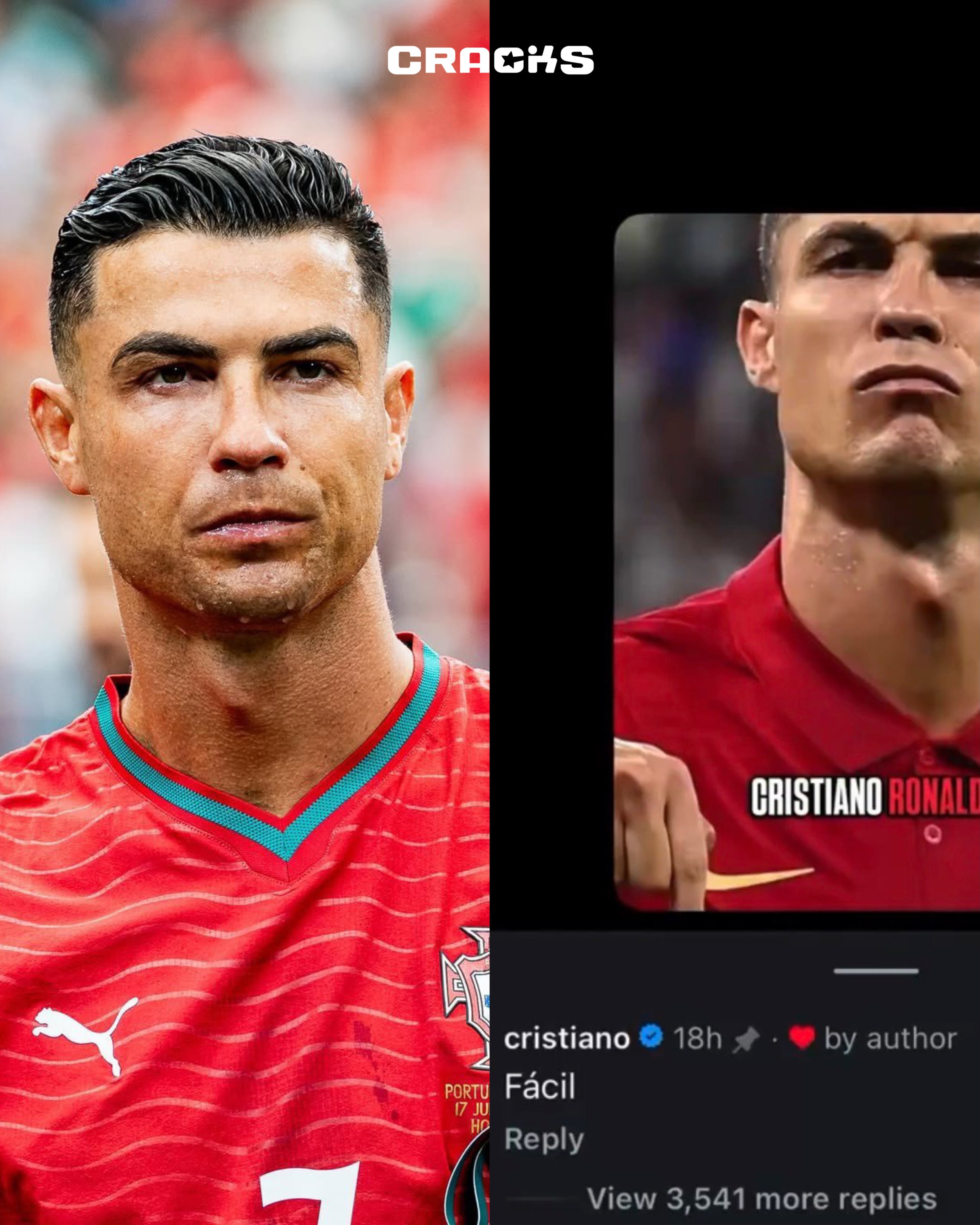 😎 CRISTIANO: “FÁCIL”

🐐 Un reel de Instagram colocó a Cristiano Ronaldo como el deportista más famoso de la historia.

💬 El portugués apareció en los comentarios y respondió con una sola palabra: “Fácil”.