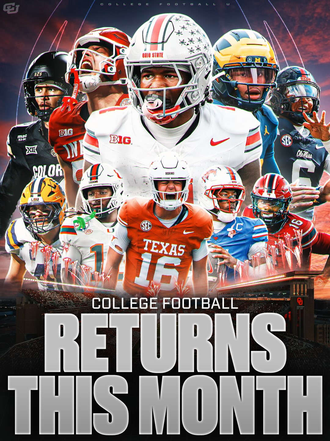 IT’S OFFICIALLY COLLEGE FOOTBALL MONTH🏈🔥🥹

It’s officially August 1, and that means college football is back this month. The wait is almost over. Beginning this month, we’ll have SIX STRAIGHT MONTHS of college football from August all the way through January.

We’ve waited long enough. Let the best time of the year begin. 

CFB IS IN THE AIR 🔊