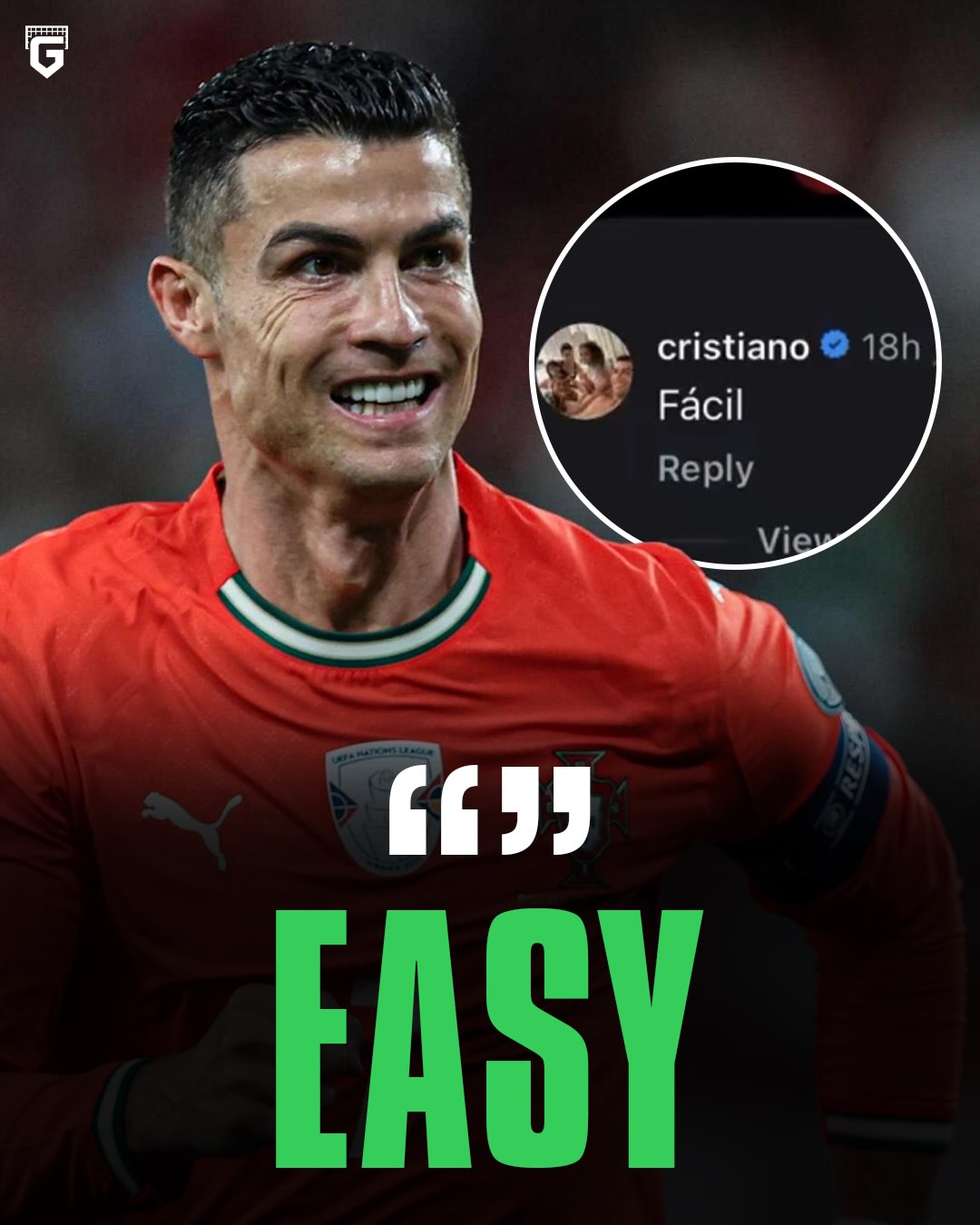 🇵🇹 Cristiano Ronaldo's comment on an Instagram post ranking him as the most famous athlete in history:

🗣 "Easy." 😎