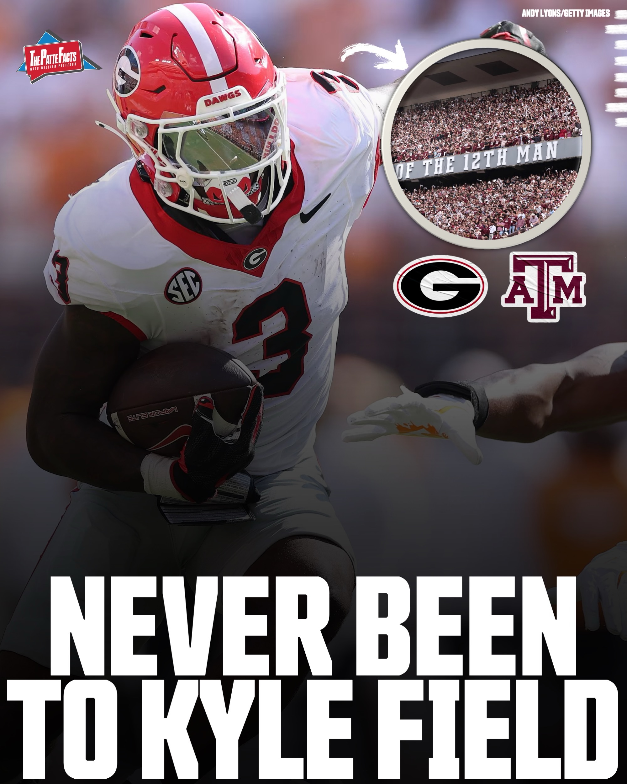 Georgia Football has STILL yet to play at Texas A&M’s Kyle Field 🤯

Georgia and Texas A&M have been in the same conference since the Aggies joined in 2012, but the Dawgs have still yet to play at Kyle Field.

Lionel Messi and Argentina Men’s Soccer, The Savannah Bananas, and George Strait have all played at Kyle Field before Georgia Football.

The Dawgs and Aggies have only met one time in an SEC matchup, a 19-13 home win for Georgia during the 2019 season.

The all-time series is knotted at 3-3 and dates back to the 1950 season, but Georgia has never played the Aggies in College Station, Texas.

Kirby Smart’s squad will make their first trip to Texas A&M’s during the 2027 season, so you will have to wait even longer to say “I watched Georgia at Texas A&M.”

Did you know that Georgia has not played at A&M?🤔

Photo attribution on slides.

#collegefootball #cfb #cfb26 #cfb25