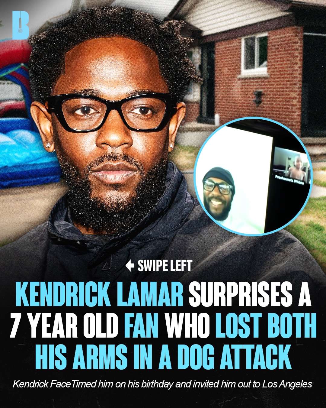 Kendrick Lamar told a 7 year old fan from Detroit that he has a beautiful life to live 🥹❤️

The young fan lost both of his arms in a dog attack earlier this year and has been recovering ever since

Months later Kendrick FaceTimed him on his birthday and invited him to come out to Los Angeles