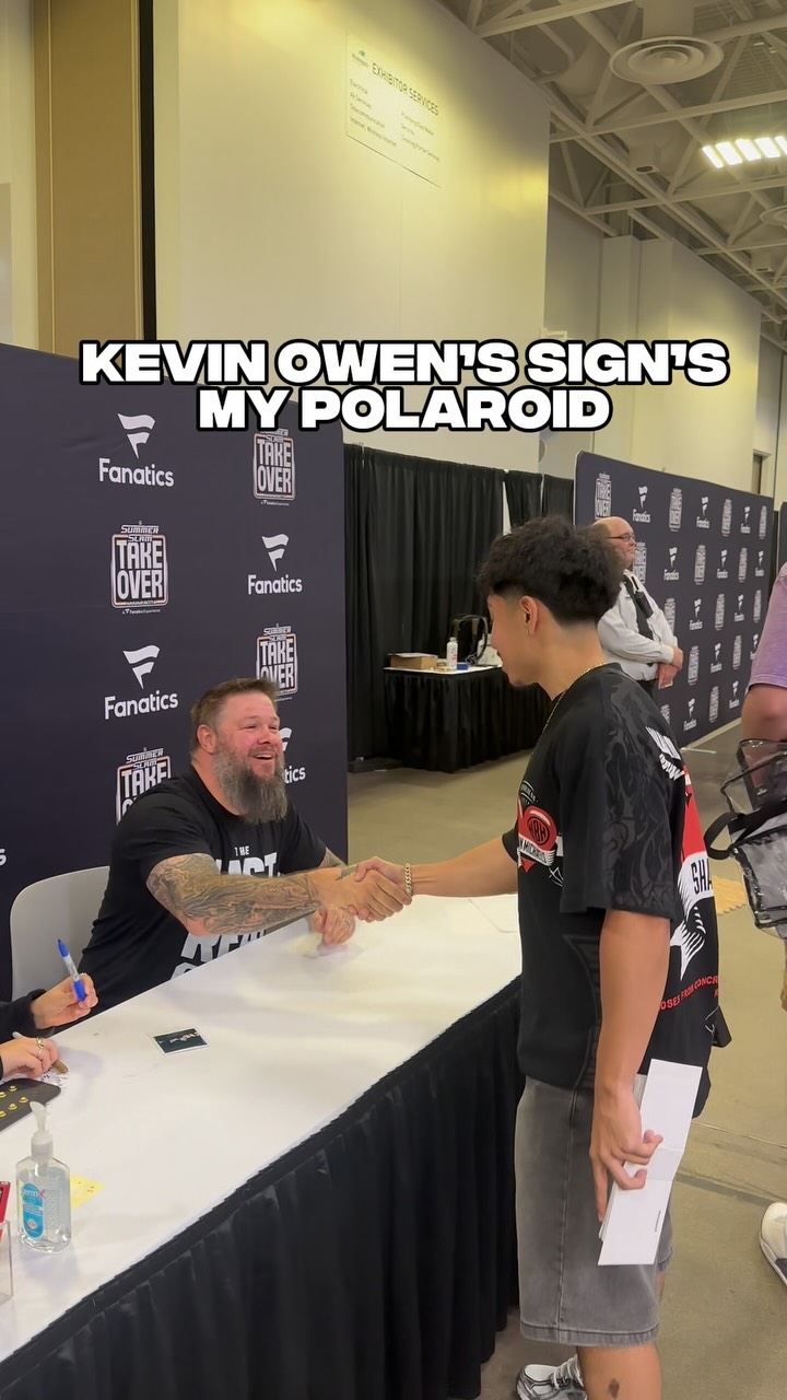 I got Kevin Owens to sign the Polaroid I took of him at Royal rumble in Indiana #wwe #summerslam #polaroid #kevinowens