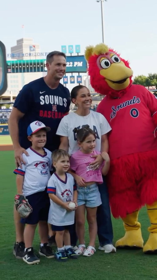 From backflips to baseball 🤸⚾️ Shawn Johnson East, Andrew East, and their son Jett threw tonight’s ceremonial first pitch!