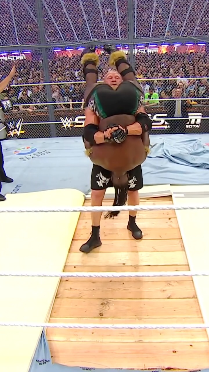 Brock Lesnar TOMBSTONES @oba_of_wwe onto the EXPOSED hardwood 🪦😱 #SummerSlam