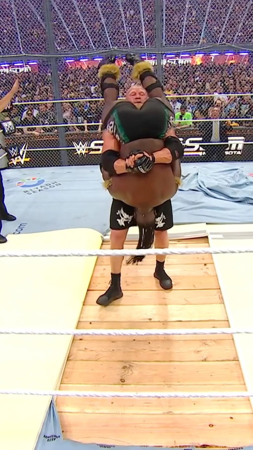 Brock Lesnar TOMBSTONES @oba_of_wwe onto the EXPOSED hardwood 🪦😱 #SummerSlam