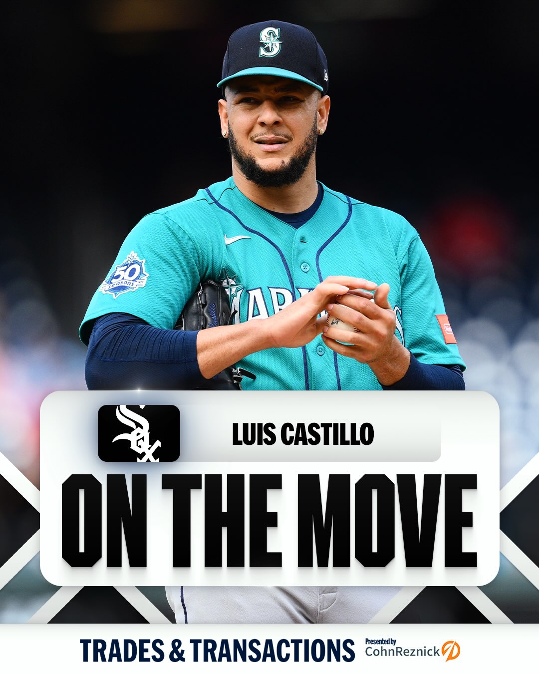 White Sox reportedly acquire RHP Luis Castillo from Mariners in exchange for RHP Seranthony Domínguez, OF Nolan Jones and C prospect Boston Smith, per multiple reports including MLB.com’s Mark Feinsand.
