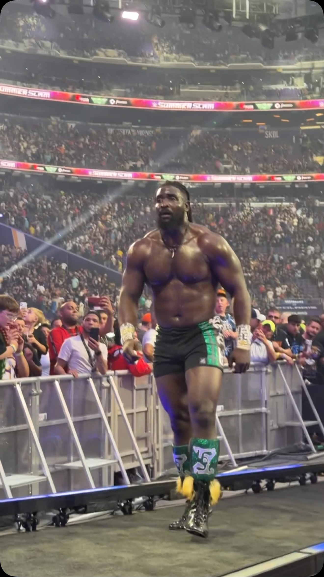 Oba Femi takes in the moment of beating Brock Lesnar #wwe
