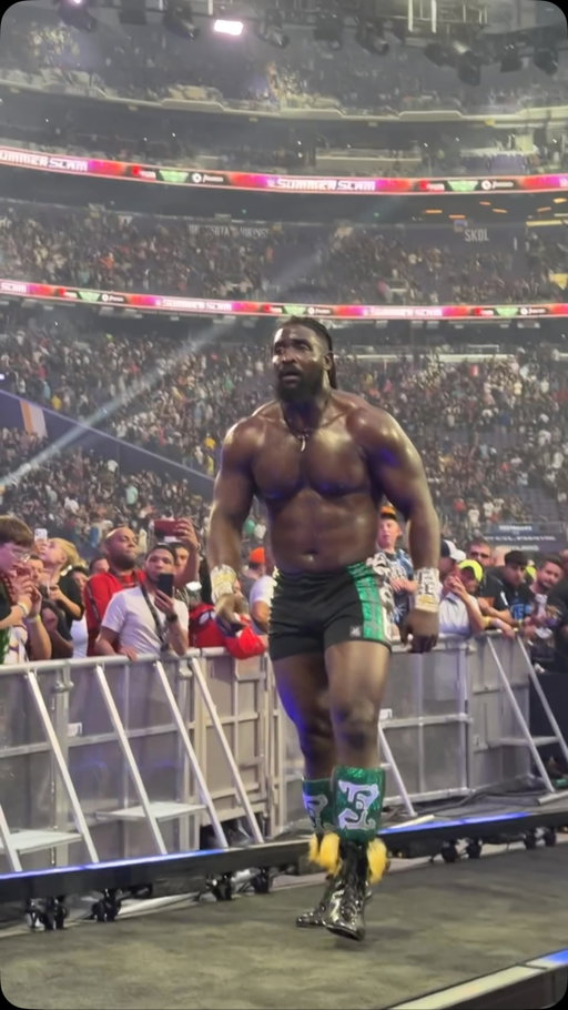 Oba Femi takes in the moment of beating Brock Lesnar #wwe
