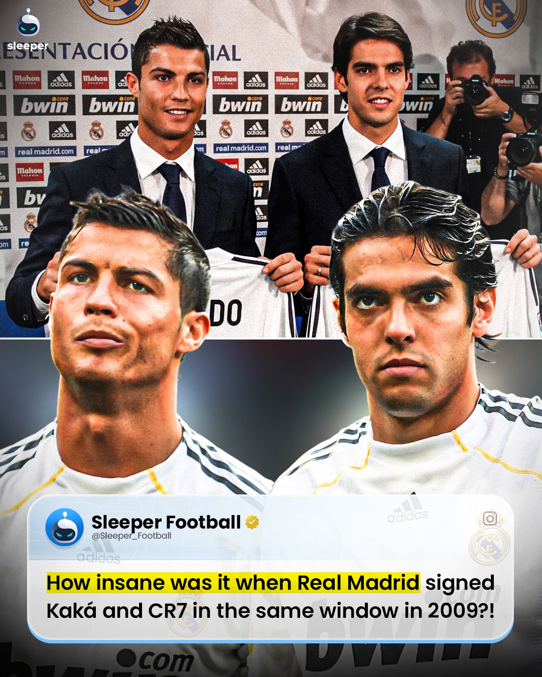 Throwback to when Real Madrid pulled off one of the CRAZIEST summer transfer windows in history… 🤯⚪️

In 2009, Los Blancos made an insane statement by signing the last two Ballon D’or winners in Cristiano Ronaldo and Kaka from 2008 and 2009, but also one of the hottest young striker talents in Karim Benzema, plus Xabi Alonso… crazy.

Despite how insane this window was, it’s mad when you realise they only won 1 out of the next 10 La Liga titles… disappointing. 👀