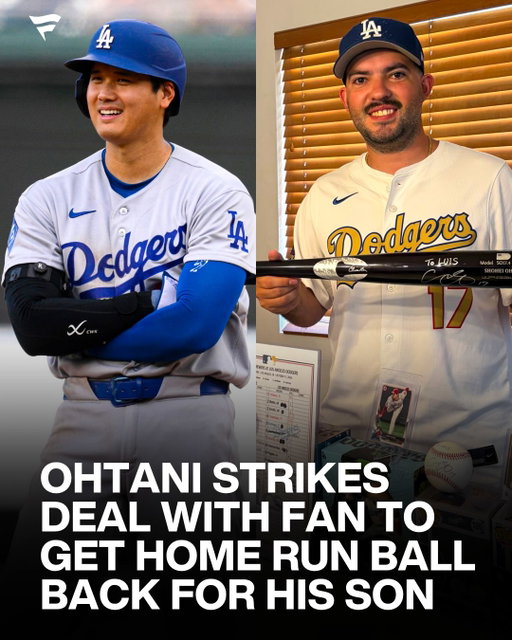 Shohei gave him a signed bat and ball in return 🥹👏

After Dodgers season ticket holder Luis Gomez caught Shohei Ohtani’s 24th home run of the season, Ohtani asked if he would be willing to return the ball. Gomez agreed after learning it came during the first baseball game Ohtani’s newborn son had ever attended.

The fan went home with a baseball and bat signed by Ohtani as part of the exchange 🤝💙

(via @thegomezviews)