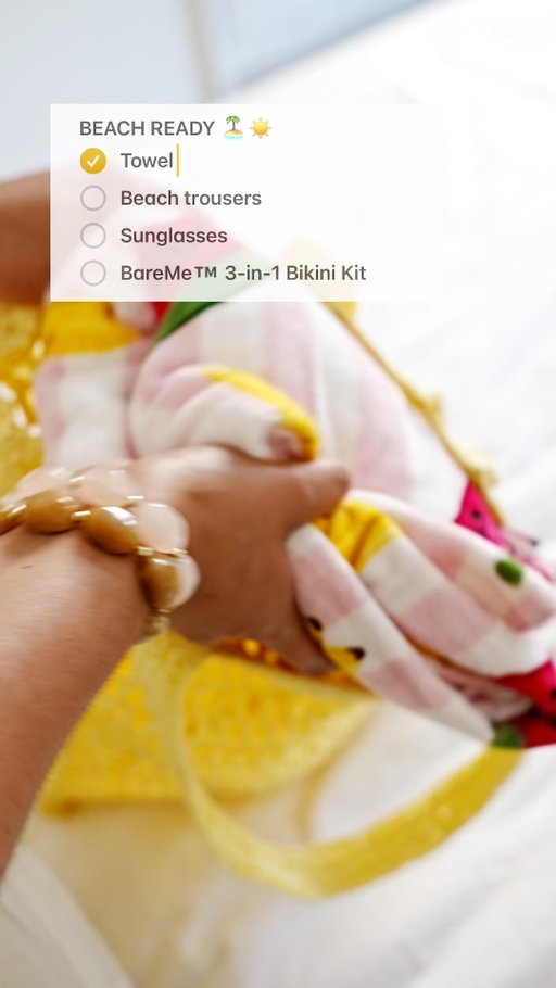 Summer checklist: ☀️

✔️ Towel
✔️ Beach fits
✔️ Sunglasses
✔️ BareMe™  3-in-1 Bikini Kit

Because holiday prep starts before take-off ✈️ The BareMe™ 3-in-1 Bikini Kit is compact enough to pop in your wash bag, so you're always ready.

#RemingtronUK #HolidayPrep