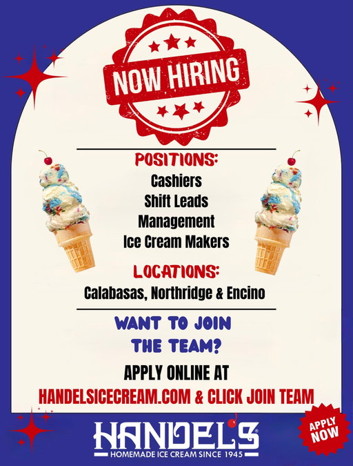 Now hiring! Apply online at handelsicecream.com & scroll down to the bottom of the page and click join the team🤗