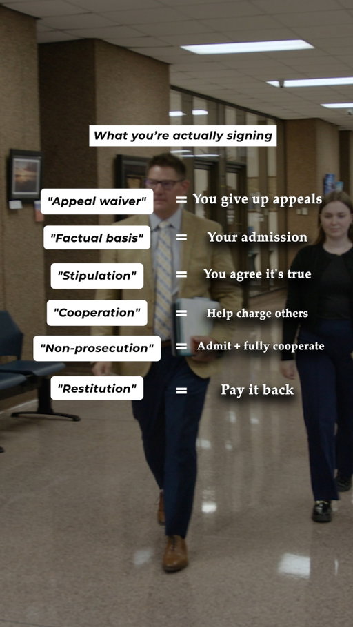 The most important part of a plea agreement is often the fine print. Words like cooperation, non-prosecution, and restitution carry legal consequences that can shape the outcome of your case.

Before you sign anything, know what you're giving up - and what you're agreeing to.

#FederalCriminalDefense #FederalInvestigation #FederalCharges #KnowYourRights #TrialLawyer #FederalCourt #KeithAndLorfing