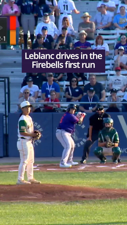 Andréanne Leblanc puts the Firebells first-ever run on the board with a base hit to right.
