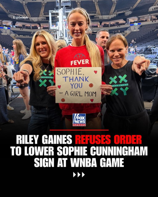 “What are you going to do, kick me out? Go for it.”

Riley Gaines says a Target Center staffer ordered her to lower a sign she made thanking Sophie Cunningham for standing up for girls' and women's sports during a recent Indiana Fever game.

@rileygbarker refused to put her sign away, pointing out that the it met the arena’s published rules as nearby fans pushed back on the staffer’s demand.

The worker later apologized, and by the end of the night, Cunningham was holding the sign herself and posed for a picture with Gaines.