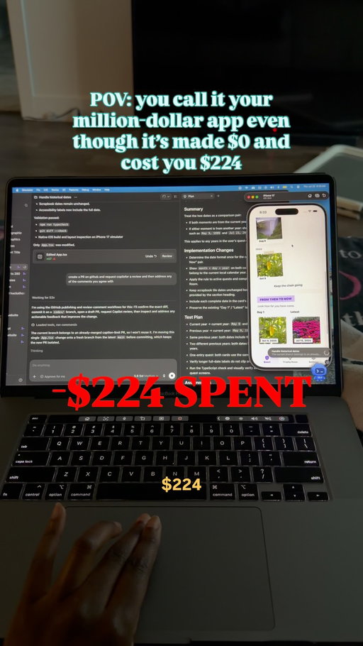 I have a goal of creating a million dollar app, and currently my app has made ...$0.

Well technically if you count how much it cost to create the app
I’m negative $224.

Total costs so far:
$99 apple developer program
$25 google play store
$20/month open Al subscription

And on top of that, the app has been out since the end of June and it has 32 downloads...

I’m on a mission to turn this into a million dollar app, and it starts with being real where I’m at and making a plan! In the next episode, we are going to figure out exactly what we’re doing next to make that first dollar.

#startup #startupseries #entrepreneur #appdeveloper #buildinpublic