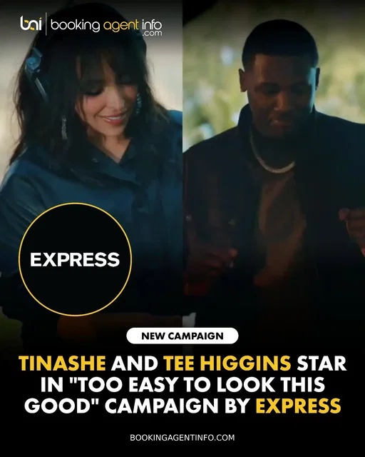 Tinashe (@tinashenow) and Cincinnati Bengals wide receiver Tee Higgins (@teehiggins) star in the new "Too Easy to Look This Good" Fall 2026 campaign for Express (@express).

Set to Tinashe’s hit single “Too Easy,” the high-energy ad spot opens with the singer DJing a party where Higgins is among the guests.

 As the night unfolds, Tinashe transitions from behind the decks to trying out different stylish looks before stepping out to join Higgins and the rest of the crowd on the dance floor.

The rollout expands both stars' commercial profiles, following Tinashe's creative partnerships with Urban Outfitters, including her curated "1st Position" collaboration and the "Shift Happens" campaign, and Higgins' work with Old Spice to empower youth through the School of Swagger Mentorship Program.

Create a free account at BookingAgentInfo.com to be the first to know about new entertainment brand partnerships.

Follow @bookingagentinfo_ for more.