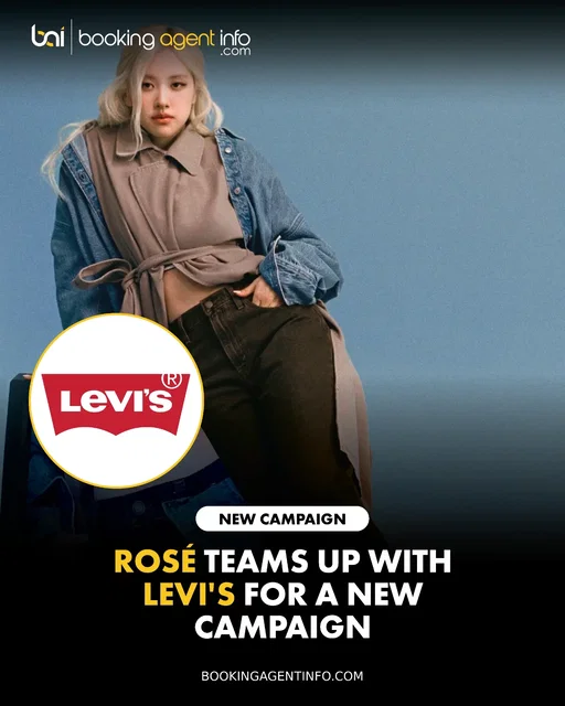 Rosé (@roses_are_rosie) teams up with iconic denim brand Levi's (@levis) for a  new campaign.

Highlighting the brand's Fall/Winter 2026 collection, the ad spot features Rosé effortlessly styling key denim silhouettes.

The partnership further expands Rosé's powerhouse commercial portfolio, following her high-profile global ambassadorship and product collaboration with PUMA, her glam work as a brand ambassador for YSL Beauty, and her previous travel-focused storyline in RIMOWA’s "Never Still" campaign.

Following her record-breaking solo debut album rosie and her smash hit "APT." featuring Bruno Mars, which earned three 2026 Grammy nominations, Rosé continues her unstoppable run alongside BLACKPINK as the group releases their mini-album Deadline and completes their record-shattering world tour.

Create a free account at BookingAgentInfo.com to be the first to know about new music brand partnerships.

Follow @bookingagentinfo_ for more.