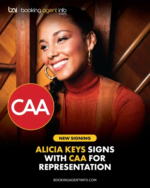 Alicia Keys (@aliciakeys) has signed with CAA (@creativeartistsagency ) for representation.

She will be represented by Tony Goldring, who continues his longtime relationship with the 16-time GRAMMY Award winner after previously serving as her agent at WME.

She continues to be managed by Roc Nation, and PR handled by Full Coverage Communications in US, and Edge Publicity in UK.

The move comes as Keys continues to build on one of the most accomplished careers in modern music. With more than 90 million records sold worldwide, she has earned 16 GRAMMY Awards, an Emmy, and multiple NAACP Image, Billboard Music, and American Music Awards.

Beyond recording, Keys has continued expanding her creative footprint. Her Broadway musical Hell's Kitchen became one of the biggest theatrical successes of the past two years, earning multiple Tony Awards and a GRAMMY Award for Best Musical Theater Album.

 She has also remained active as a producer, entrepreneur, author, and philanthropist through initiatives including She Is The Music and her lifestyle brand, Keys Soulcare.

On the live side, Keys has performed at many of the world's premier festivals and events throughout her career, including Glastonbury, Rock in Rio, Global Citizen Festival, iHeartRadio Music Festival, Essence Festival of Culture, and the Montreux Jazz Festival, in addition to headlining arenas and stadiums across the globe.

Create a free account at BookingAgentInfo.com to be the first to know about new music industry signings.

Follow @bookingagentinfo_ for more.