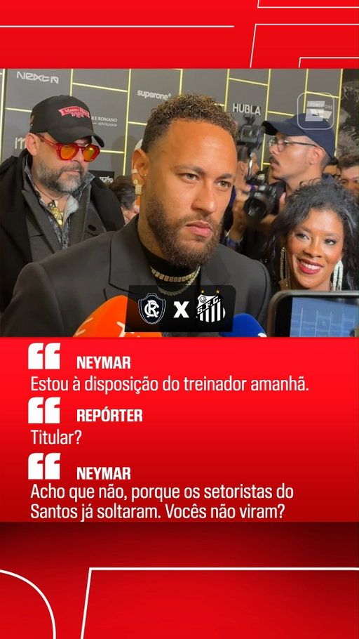 Neymar respondeu que está à disposição do técnico Cuca para a partida do Santos contra o Remo na Copa do Brasil. Ele falou sobre a presença no confronto antes da sexta edição do Leilão do Instituto Projeto Neymar Jr.

#FutebolNaESPN

#copadobrasil #neymar