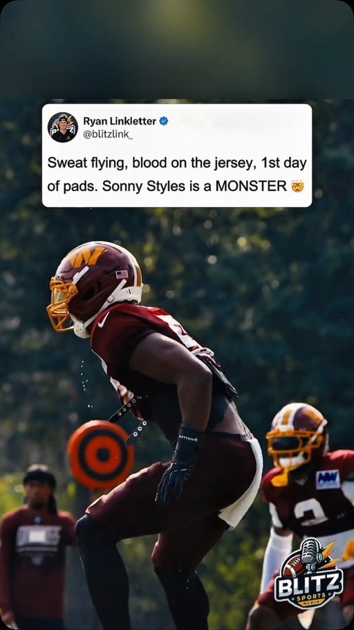 It was the first day of pads… and Sonny Styles looked like he’d already played four quarters.

Sweat flying everywhere. Blood on the jersey. Rocking No. 52. The Commanders rookie looked like he was built for this from the moment practice started. It’s easy to see why Washington fans are so excited about what he could become, and he’s already generating buzz as one of the standout performers early in camp. 

The intensity is exactly what you want to see from a first-round linebacker. If this is what Day 1 of padded practice looks like, the rest of the league better be ready.

Will Sonny Styles win Defensive Rookie of the Year?

Caption Credit - burgermanders on X

#NFL #Commanders #SonnyStyles #TrainingCamp #Football