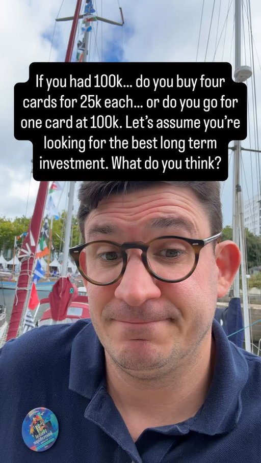This question came up yesterday in an awesome chat with @thecardboss2021. If you had a 100k to invest in #footballcards do you buy four cards for 25k each….or grab one 100k card. Let’s assume you want the best long term investment. What do you go with?

#soccercards #collector #thehobby #sportscards