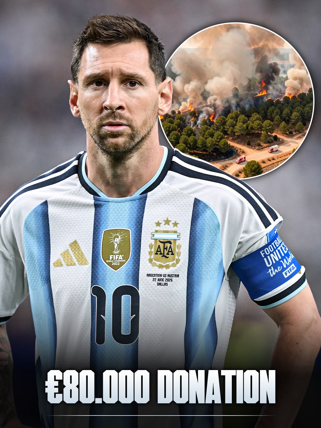 🇪🇸❤️‍🩹 𝐋𝐄𝐎 𝐌𝐄𝐒𝐒𝐈 𝐃𝐎𝐍𝐀𝐓𝐄𝐒 €𝟖𝟎,𝟎𝟎𝟎 𝐅𝐎𝐋𝐋𝐎𝐖𝐈𝐍𝐆 𝐌𝐀𝐃𝐑𝐈𝐃 𝐅𝐈𝐑𝐄𝐒

The president for the community of Madrid announced that Lionel Messi donated €𝟖𝟎,𝟎𝟎𝟎 for the reconstruction of the Sierra Oeste region after a forest fire burned around 30,000 hectares, as per the Europe Press. 

In addition to this, Messi has contributed to:

• Donations to the Red Cross for this summer’s wildfires in other parts of Spain.

• Aid for the Valencia DANA floods.

• Donations to various projects in Argentina, including €500,000 to the Garrahan Foundation, plus many other contributions to children with cancer and Argentine hospitals through his foundation.

• Before that, aid for the Venezuela earthquakes, in which Antonela was also very involved.

An unbelievable footballer, and yet an 𝐞𝐯𝐞𝐧 𝐛𝐞𝐭𝐭𝐞𝐫 𝐩𝐞𝐫𝐬𝐨𝐧.