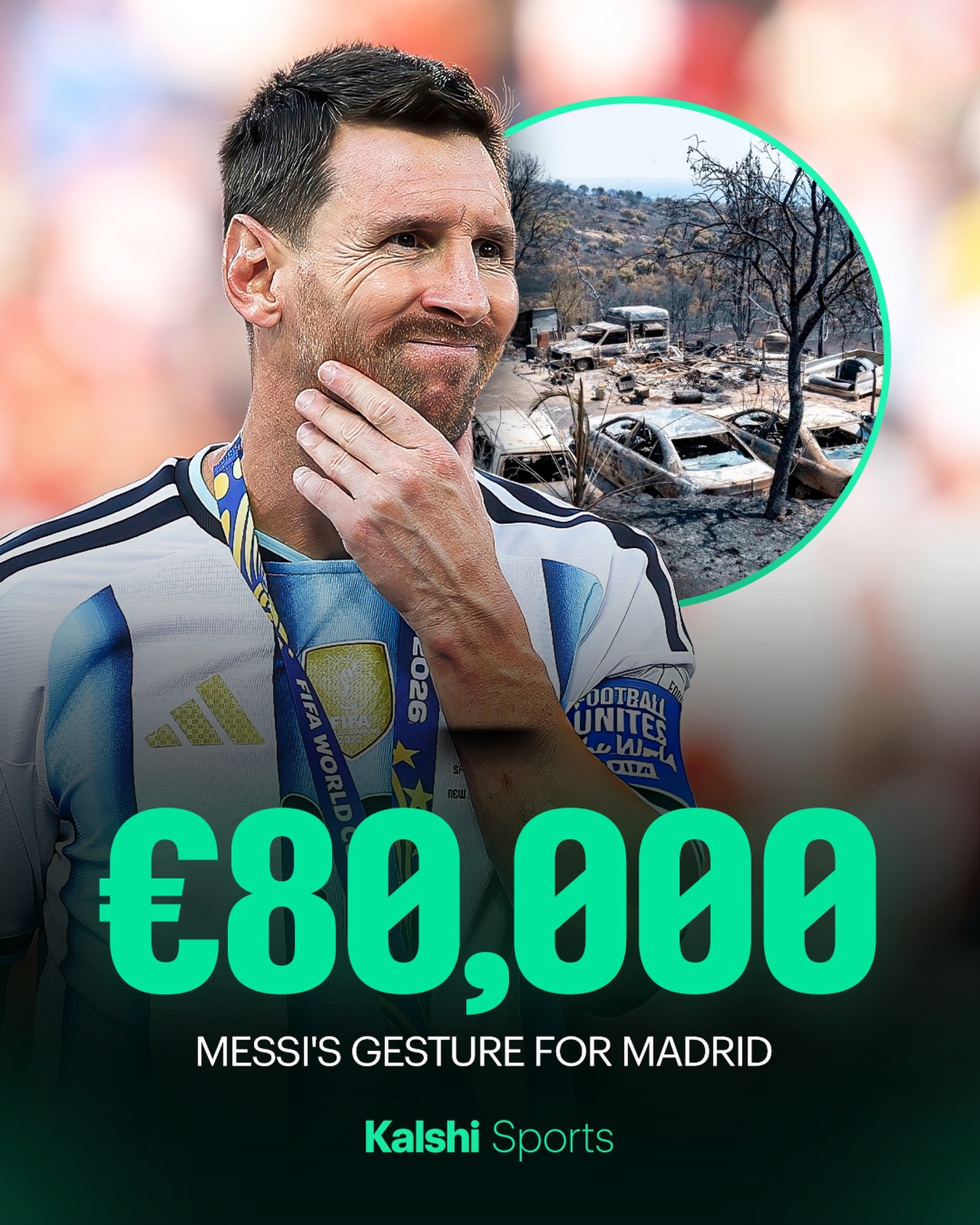 👀🇦🇷 Lionel Messi has donated €80,000 to support the reconstruction of Madrid’s Sierra Oeste region, devastated by a wildfire that burned nearly 30,000 hectares.

Regional president Isabel Díaz Ayuso confirmed the donation, thanking Messi and saying locals hope to welcome him soon to give him the applause he deserves.